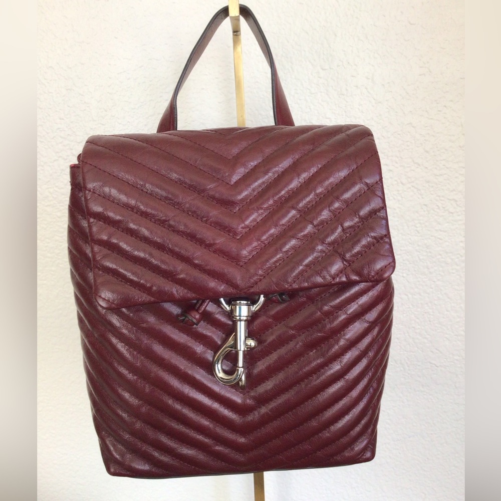 Rebecca Minkoff EDIE Burgundy Quilted Leather Backpack Bag - Picture 4 of 9